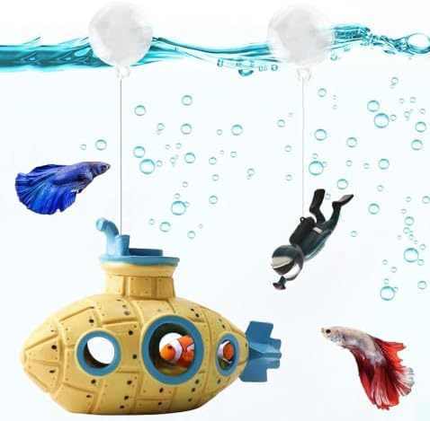 Floating Retro Submarine, Fish Tank Decoration for Aquarium, Yellow