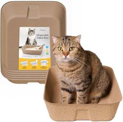 6 Pack Disposable Cat Litter Boxes, Leak-Proof Cardboard Kitty Litter Trays