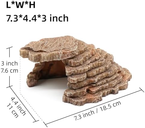 Gecko Hide Shale Scape Step Ledge, Reptile Cave Hideout Tank Accessories Decorations, Great for Reptiles, Amphibians, Leopard Gecko, Lizard, Frogs, Turtle (Small-7.3 * 4.4 * 3)