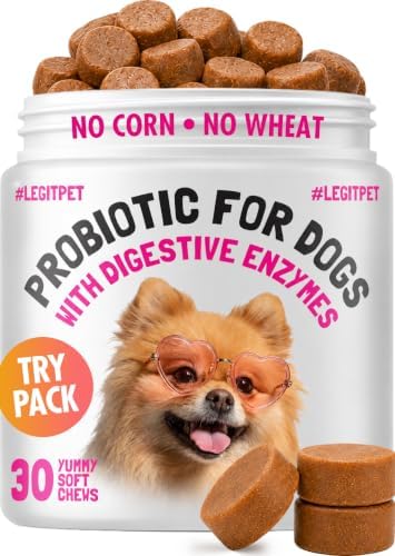 Probiotics for Dogs Natural Digestive Enzymes Prebiotics for Allergy Itch Relief Gut Flora Coprophagia Bowel Support Treatment Anti Diarrhea for Dogs Pet Health Immune System Support 30 Soft Chews