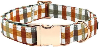 Dog Collars, Autumn Fall Plaid Print Pet Collar Durable Metal Collars Cute Soft Puppy Collars Adjustable Dog Collar for X-Large Dogs