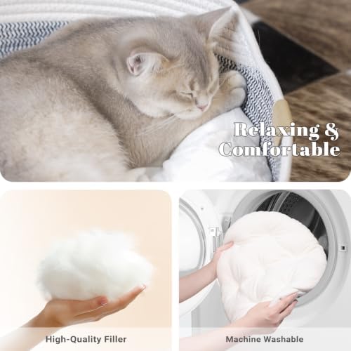 CHEERHOME PETS Handwoven Cat Basket Bed Cooling for Indoor Cat with Cushion