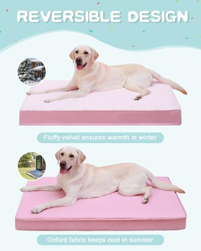 KSIIA Orthopedic Dog Bed for Large Dogs with Waterproof Lining, Pink, 35x22