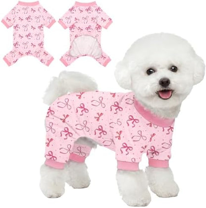 Dog Pajamas for Small Medium Dogs Pjs Pink Bow Dog Onesie Breathable Puppy Pj Pet Stretchy Soft Sleepwear for Spring Summer Costume-L