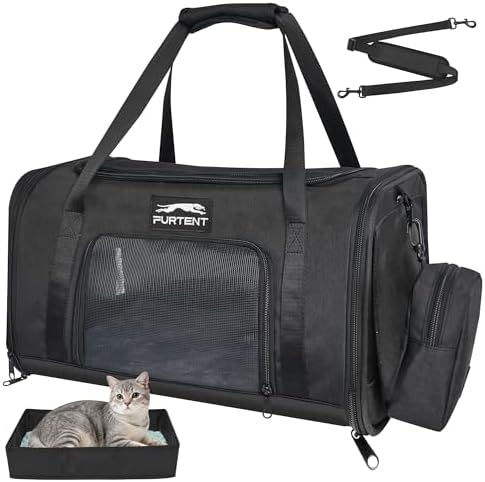 Soft-Sided Cat Carrier with Foldable Litter Box for Air Travel, Black
