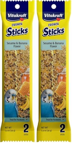 Vitakraft Crunch Sticks Parakeet Treat - Pet Bird Treat Toy - Long-Lasting Chewing Fun (Sesame & Banana) (Pack of 2)
