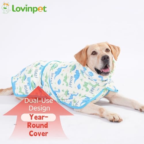 LovinPet 3-in-1 Dog Warm Winter Coat & Bathrobe, White Dinosaur Fleece, L
