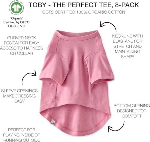 Pet Passion Toby II - The Perfect Tee, 8 Pack Short Sleeve Pet T-Shirt 100% Organic Cotton Tees Clothes for Small, Medium, Large Dogs, Rainbow Pink, XX-Small