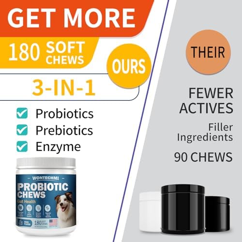 Probiotics for Dogs, Improve Itchy Skin Itchy Ears, Gut Health, Yeast Balance, Allergies, Immunity, Dog Probiotics and Digestive Enzymes with Prebiotics, Reduce Diarrhea (180 Chews, Duck)