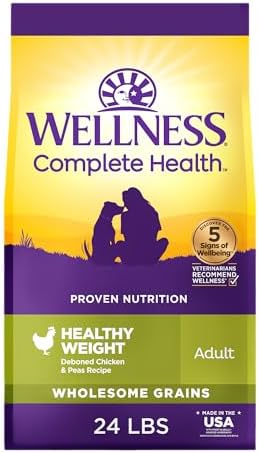 Wellness Complete Health Healthy Weight Adult Dry Dog Food, Wholesome Grain Kibble, Chicken and Peas Recipe, 24 lb Bag