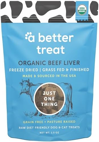 A Better Treat – Organic, Freeze Dried, Single Ingredient, 100% Grass Fed & Finished, Pasture Raised Beef Liver Dog Treats, Cat Treats | Natural Healthy | High Protein, Diabetic Friendly | Made in USA