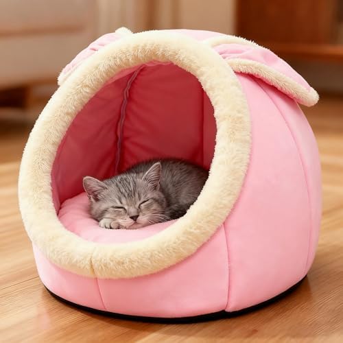 Cat Beds for Indoor Cats - Rabbit-Shaped Large Cute Cat Cave Bed,Pink XL