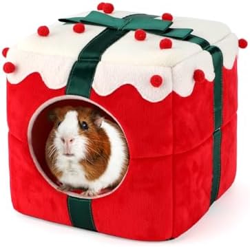 BWOGUE Christmas Guinea Pig Hideout, Warm Winter Cave Bed, Small Animal Hut