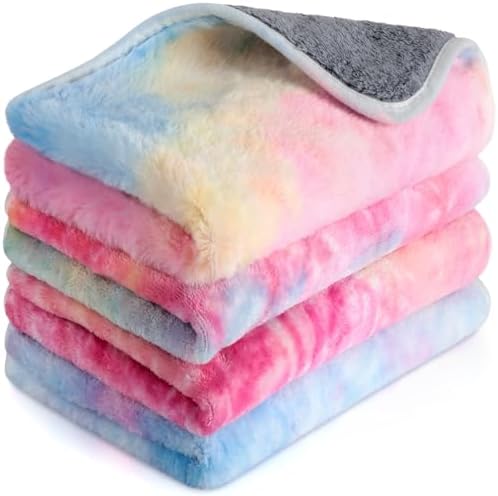 Reginary 4 Pcs Guinea Pig Fleece Cage Liners, Tie Dye, 12 x 12 Inch