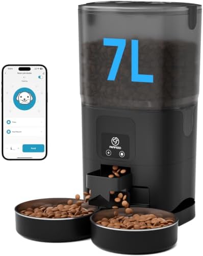 PAPIFEED Automatic Cat Feeder 2 Cats, WiFi Auto Cat Feeder with App, 7L Slow-Feed Cat Food Dispenser for Dry Food, Dual Power Supply Timed Pet Feeder for Cat, 10 Meals/Day, 12 Portions/Meal