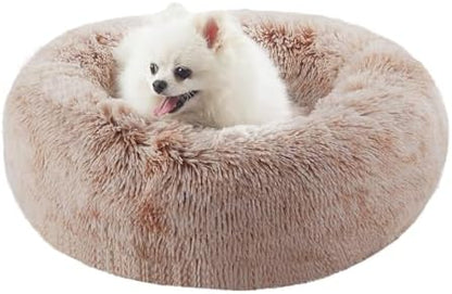 23 inches Faux Fur Fluffy Donut Dog Bed for Small Dogs,Brown