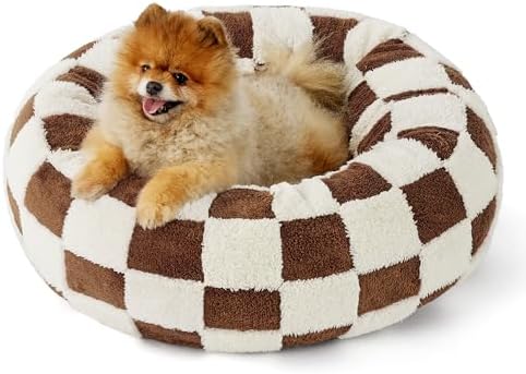 LE SURE Shown on TV Jacquard Donut Cute Small Dog Beds，Brown 23x23x7in