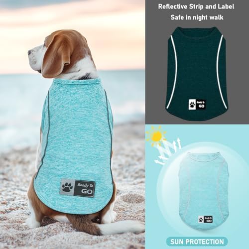 KYEESE Reflective Dog Shirt, Lightweight Sun Protection Dog T Shirts for Medium Large Dogs Boy, Breathable Sleeveless Pet Tank Top Summer Dogs Clothes for Night Walking Outdoor, Lake Blue, 2XL