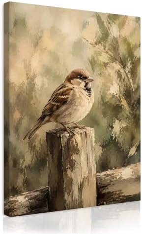 Sparrow Canvas Wall Art 12x18 Inch, Framed Wall Art for Living Room