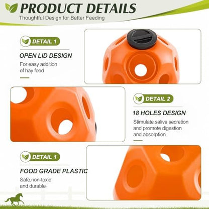 Seenelling 15.75" Extra Large Slow Feed Hay Ball for Horses,Orange