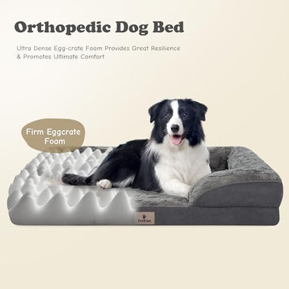 XL Plus Orthopedic Dog Beds Large Sized Dog - Washable Large Dog Cat Bed Waterproof, Comfort Dogs Couch Sofa with Washable Removable Cover, Pet Bed with Nonskid Bottom, 48'', Dark Grey