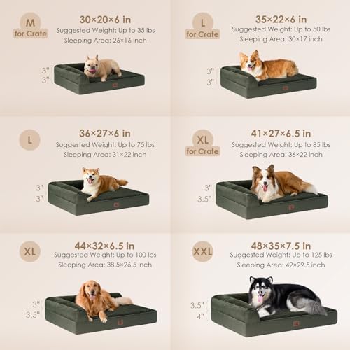 EHEYCIGA XL Dog Bed Memory Foam for Crate, Extra Large Dog Bed Orthopedic with Washable Removable Cover, Waterproof Pet Sofa Couch XLarge Size Dogs, 41x27x6.5, Dark Green