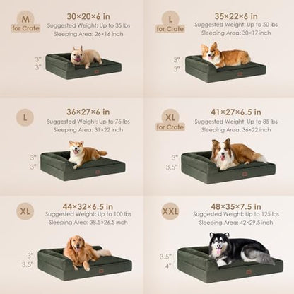 EHEYCIGA XL Dog Bed Memory Foam for Crate, Extra Large Dog Bed Orthopedic with Washable Removable Cover, Waterproof Pet Sofa Couch XLarge Size Dogs, 41x27x6.5, Dark Green