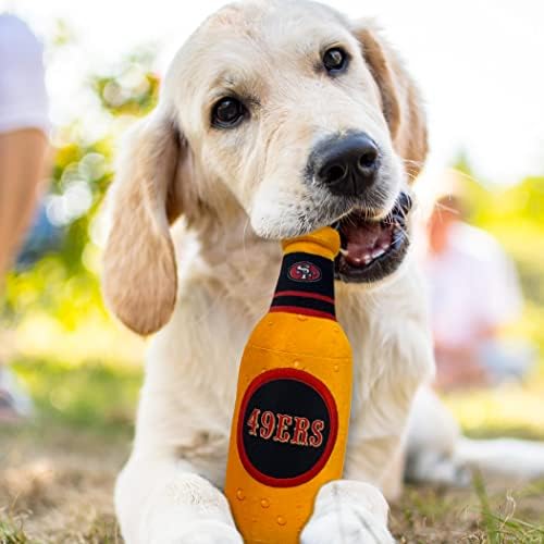 Pets First NFL SAN Francisco 49ERS Beer Bottle Plush Dog & CAT Squeak Toy - Cutest Stadium SODA Bottle Snack Plush Toy for Dogs & Cats with Inner Squeaker & Beautiful Football Team Name/Logo