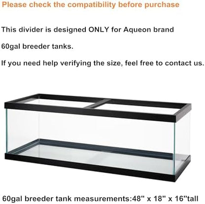 Acrylic Aquarium Divider Kit 5.5/10 / 20L / 20H / 29 / 40B / 55/75 / 125gal Fish Tank with Suction Cups (60gal Breeder)