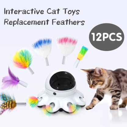 ORSDA 12Pcs Feathers Replacement and Soft Furry Accessories ONLY Fits T65/T68 Model, Interactive Toys for Indoor Cats-NOT fits for Other Brand Toys