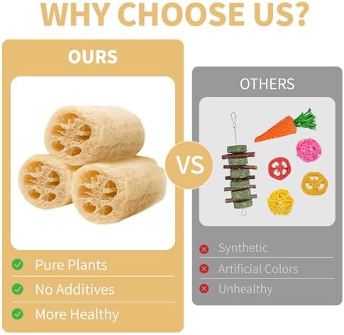 BESNEW Rabbit Chew Toys,100% Natural Loofah Without Additives,Bunny Chew Toys for Teeth,Fiber-Rich Rabbit Treats for Bunny Chinchilla Dogs