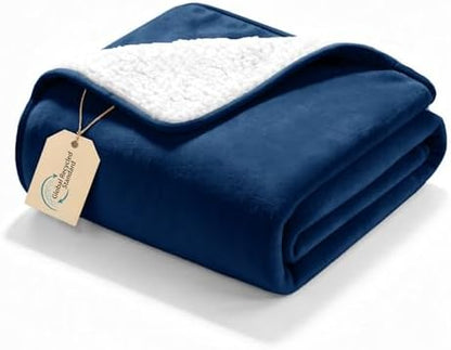 gogobunny Waterproof Bed Blanket, Reversible Sherpa Fleece Throw Blanket for Dog Puppy Cat, Furniture Cover Protects Bed Couch Sofa from Liquid Pee and Pet Fur (Navy Blue, 25x35 inches)