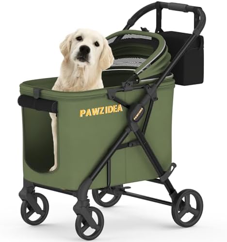 PAWZIDEA Dog Stroller for Large Dogs, No-Zip 180° Canopy, One-Hand Foldable