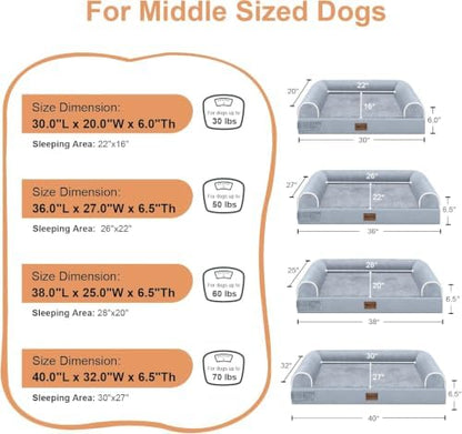NANUYA Orthopedic Dog Bed for X-Large Dogs, 40 x 32 Inch, Light Grey