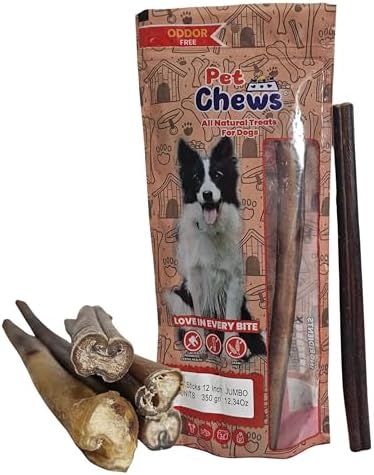 12" Jumbo Bully Sticks (5 Pack) - 70g Average per Stick (350g Total) - 100% Natural Grass-Fed Beef Pizzle, Odor-Free - Long Lasting Chews for Large Dogs & Power Chewers