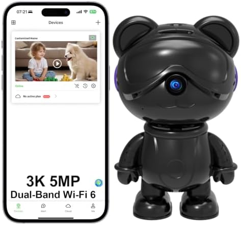 3K Indoor Camera Robot, Black Bear Baby Monitor & Pet Camera for Home