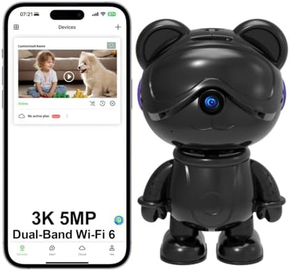 3K Indoor Camera Robot, Black Bear Baby Monitor & Pet Camera for Home