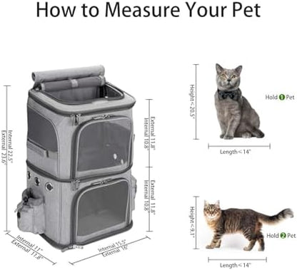 HOVONO Double-Compartment Cat Backpack Carrier for Mulit-Cat Families