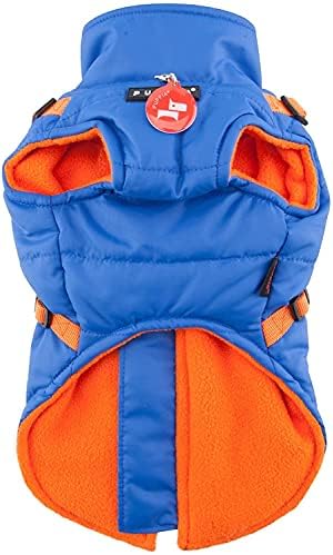 Puppia Mountaineer Winter Dog Coat with integrated harness No Pull Cold Weather Waterproof Warm Fleece Back Zipper for Small & Medium Dog, ROYAL BLUE, Small