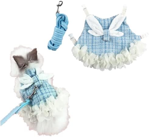 Bunny Rabbit Ferret Harness and Leash Set, Bunny Clothes for Rabbits, Small Animal Guinea Pig Dress Clothes for Kitten Ferret Chihuahua Puppy Mini Dog and Small Animals Harnesses (S, Blue)