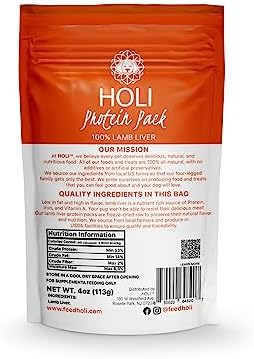 HOLI Lamb Liver Dog Food Topper – Freeze Dried Lamb Liver Dog Topper for Dry Food – Single Ingredient, Human-Grade Meal Topper for Picky Dogs – Grain Free & All Natural - 4oz