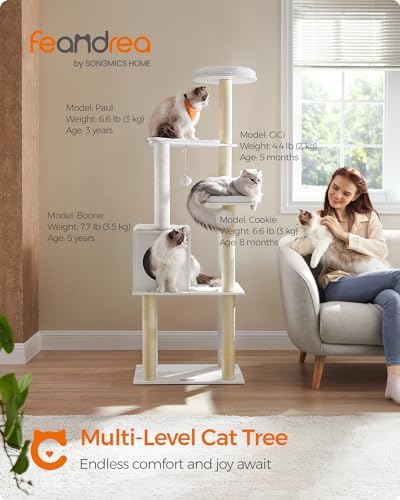 Feandrea Cat Tree, 65-Inch Multi-Level Tower with 5 Scratching Posts
