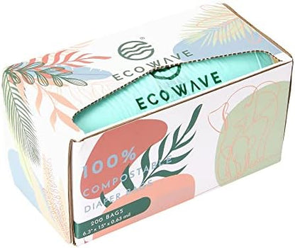 Eco Wave Compostable Diaper Bags, Diaper Sacks, Fragrance-Free, 200 Count