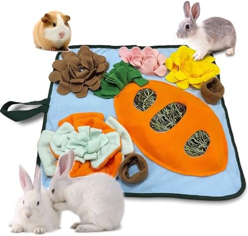 Rabbit Foraging Mat Hay Feeder Toys, Interactive Pet Snuffle Mat Soft Feeding Pad for Bunnies, Washable Bunny Hay Feeder Treat Dispenser Foraging Toys for Rabbits (Size M: 50 * 50cm)