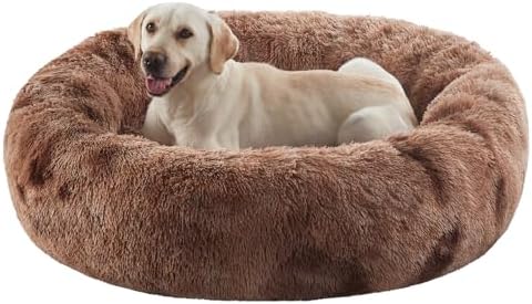 45 in Faux Fur Donut Dog Bed for Extra Large Dogs,Tie-dye Brown