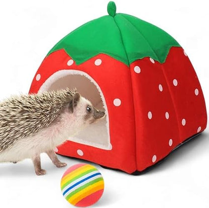 Hedgehog Hideout Small Animal Bed Nest, Hedgehog Hideout With Ball, Guinea Pig Bed Nest Cave Small Animals Warm House Cage Supplies Hedgehogs Accessories Hamster Cage Accessories (Red, 10*10*9 in)