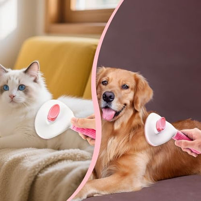 Depets Cat Brush for Shedding, Skin Friendly Self-Clean Dog Slicker Brush