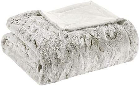 Madison Park Zuri Faux Fur Reversible Throw Blanket, 50 x 60, Snow Leopard