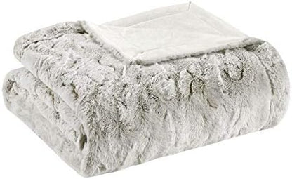 Madison Park Zuri Faux Fur Reversible Throw Blanket, 50 x 60, Snow Leopard