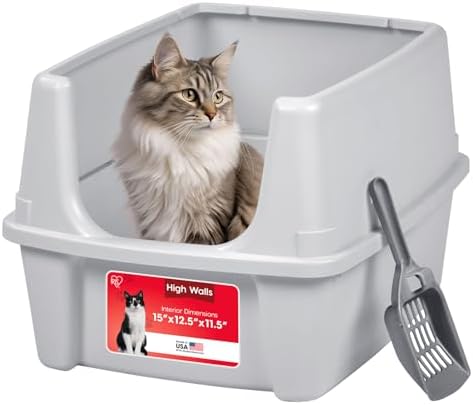 IRIS USA Large High Sided Cat Litter Box, Scatter Shield